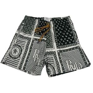 Rhude SS22 Bandana Graphic Swim Shorts Mens Medium Green White Drawstring Trunks